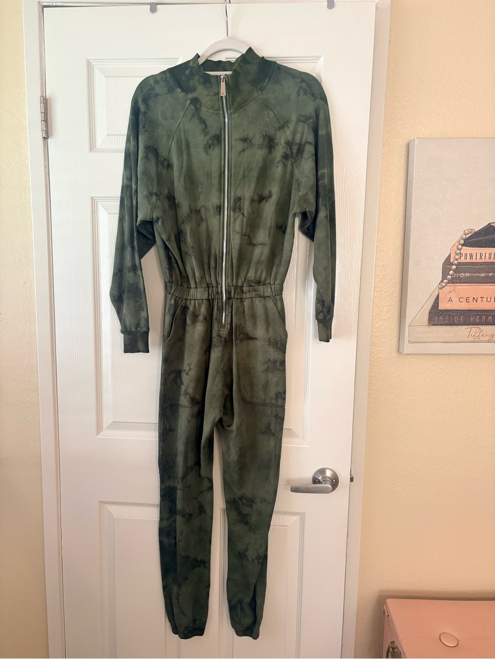 Kacey Montoya’s Closet | Lezat Olive Tie-Dye Zip-Front Jumpsuit